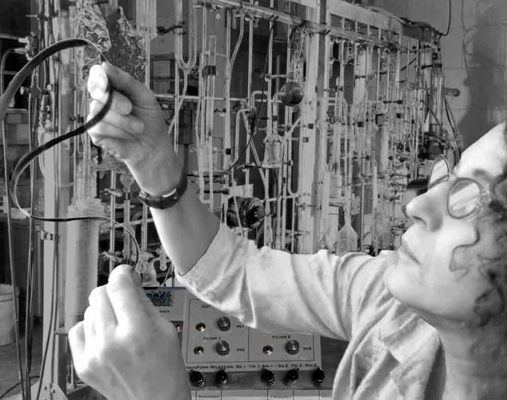 Janet examining a strip of film